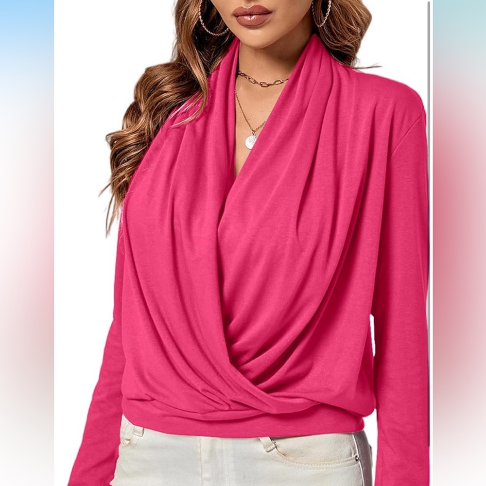NWOT Pink Drape Surplice Blouse - Picture 4 of 6